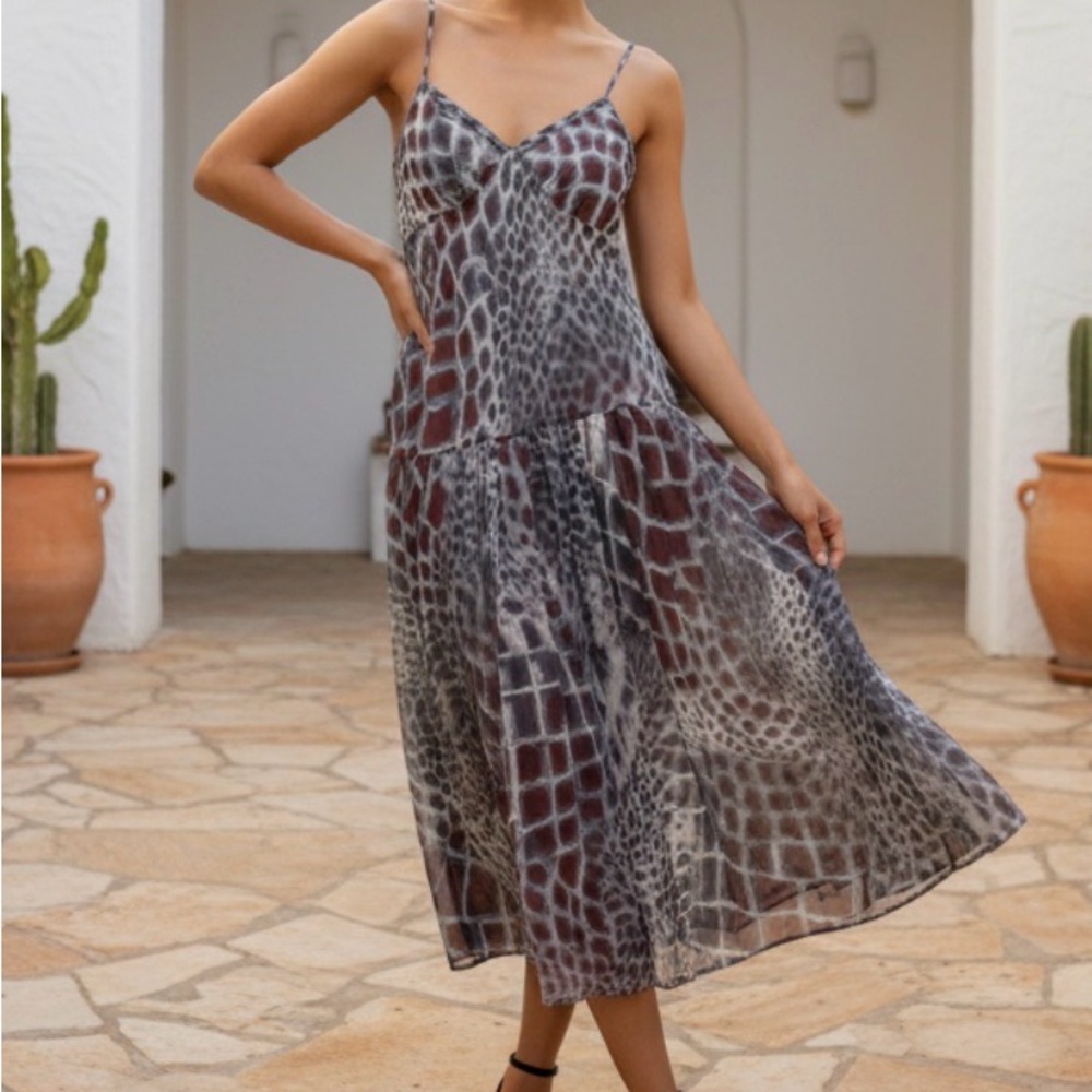 Nordstrom Spaghetti Strap Animal Print Midi Dress
